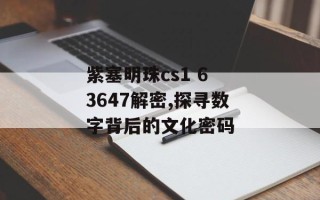 紫塞明珠cs1 6 3647解密,探寻数字背后的文化密码
