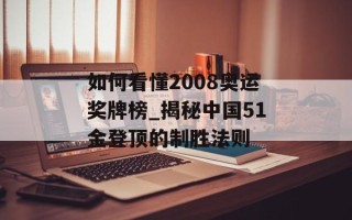 如何看懂2008奥运奖牌榜_揭秘中国51金登顶的制胜法则