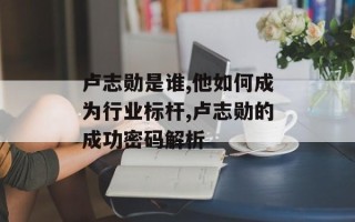卢志勋是谁,他如何成为行业标杆,卢志勋的成功密码解析